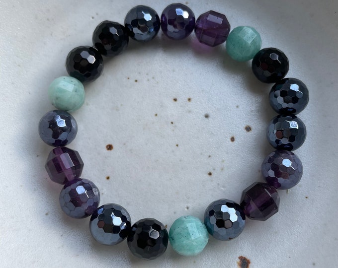 April Mala of the Month | Chunky Mercury Retrograde Support II Bracelet | Onyx, Mystic Onyx, Mystic Amethyst + Amazonite | Spiritual Junkies