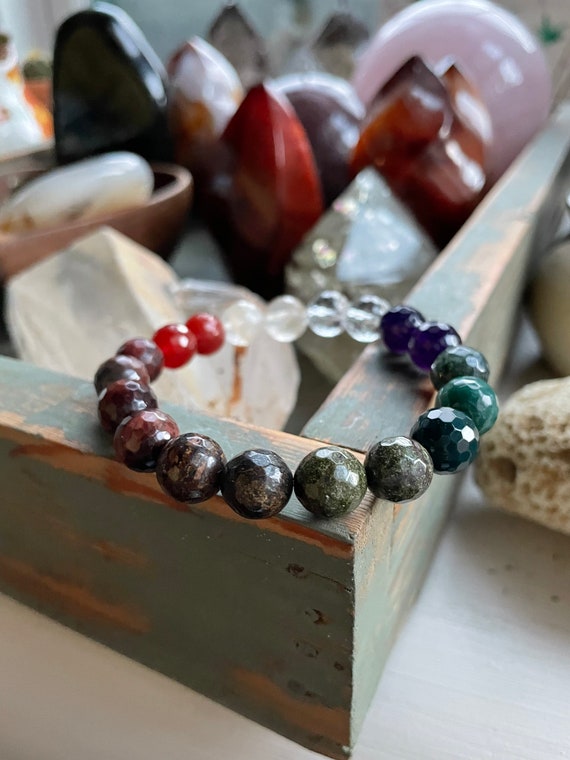 Healing Natural Gemstone Bracelet Rainbow Black Obsidian & Amethyst -  GEM+SILVER