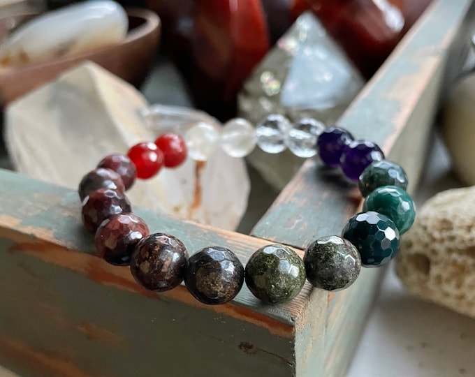 Chunky Rainbow of Vitality Bracelet | Health Bracelet | Healing | Rainbow Gemstones | 10 mm | Spiritual Junkies | Yoga