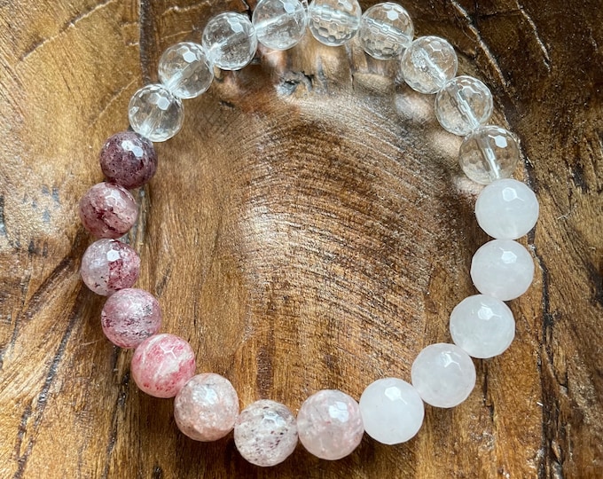 May Mala of the Month | Loved Bracelet | Quartz Crystal, Strawberry Quartz + Rose Quartz | Mothers Day | Spiritual Junkies