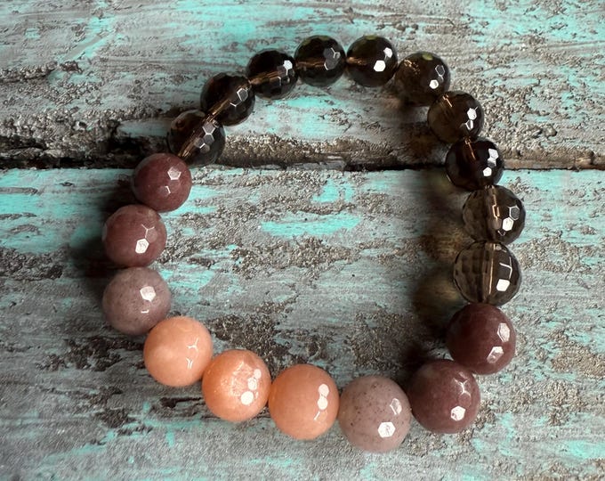 Chunky Purple Haze Bracelet | Smoky Quartz, Purple Aventurine, + Strawberry Sunstone | 10 mm | Spiritual Junkies