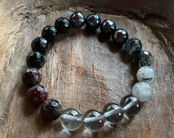 Chunky Magnetize Bracelet | Onyx, Mystic Onyx, Tourmalated Quartz, Silver Quartz, + Garnet  | Spiritual Junkies