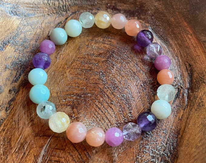 Splash of Cheer Bracelet | Amethyst, Pink Amethyst, Amazonite, Prehnite, Citrine, Sunstone, Moonstone + Ruby | Spiritual Junkies