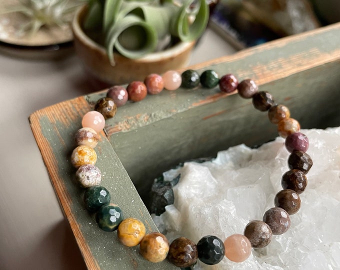 Mini Refreshed Bracelet | Bronzite, Sunstone, Crazy Lace Agate + Ocean Jasper | 6 mm | Spiritual Junkies | Yoga + Meditation | Mala Beads