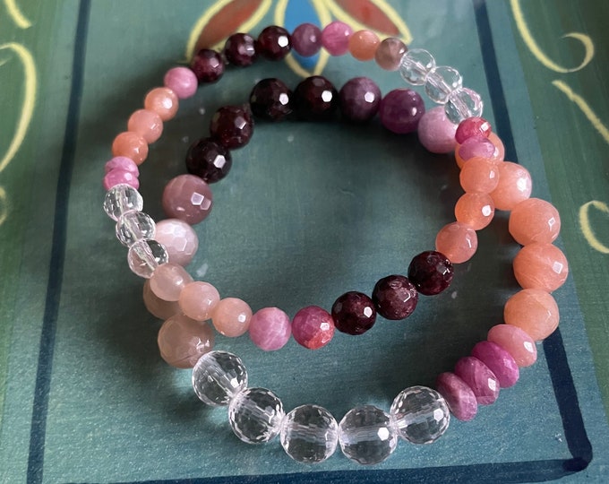 Drops of Joy Bracelet | Set of 2 | Garnet, + Ruby | 8 + 6 mm | Spiritual Junkies