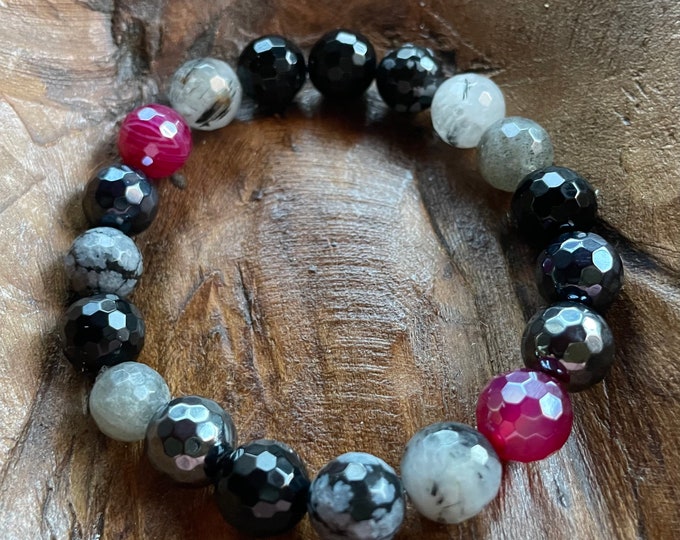 Energy Vampire Protection Bracelet | Chunky Onyx, Obsidian, Tourmaline, Quartz, Labradorite, Hematite + Agate | 10 mm | Spiritual Junkies