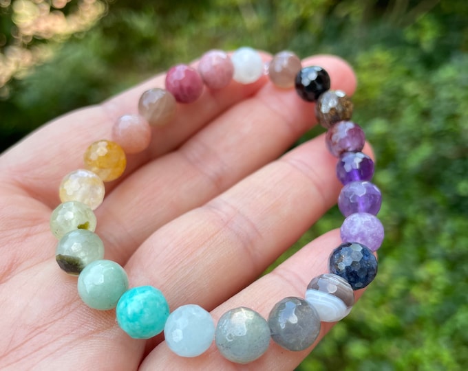 You Are My Sunshine Bracelet | Rainbow Gemstones | 8 mm | Spiritual Junkies | Yoga + Meditation | Mala Beads