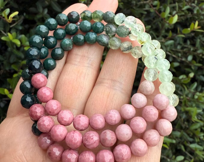 December Mala of the Month | Mini Heart Chakra Activator Bracelet | Jasper, Prehnite, Moss Agate + Rhodonite | 6 mm | Spiritual Junkies