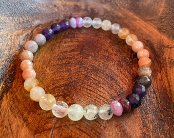 Mini Divine Joy Bracelet | Sunstone, Amethyst, Ruby, Prehnite + Citrine | 6 mm | Spiritual Junkies | Yoga