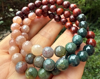 September Mala of the Month | Woodland Bracelet | Sandalwood, Jasper, Agate, Moonstone, + Mystic Moonstone | Spiritual Junkies