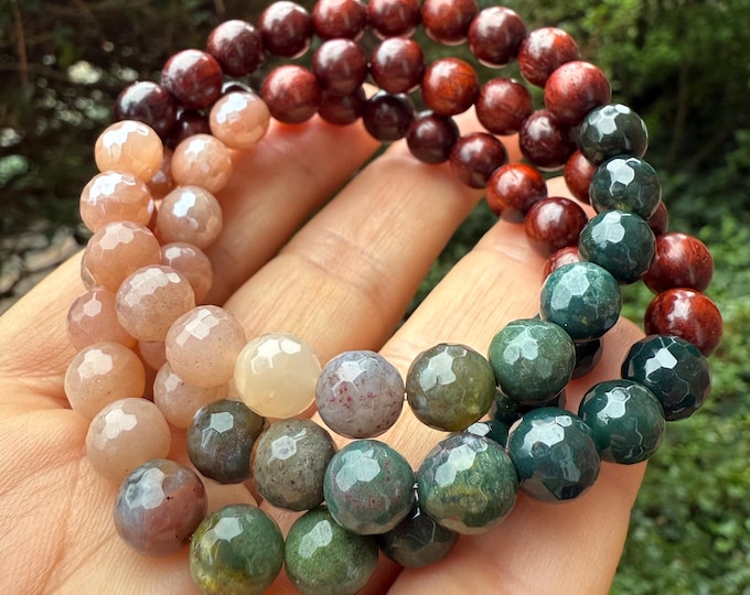 September Mala of the Month | Woodland Bracelet | Sandalwood, Jasper, Agate, Moonstone, + Mystic Moonstone | Spiritual Junkies