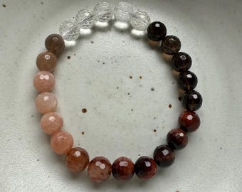 Twin Flame Bracelet | Quartz Crystal, Smoky Quartz, Red Tiger Eye, Red Moss Agate, + Moonstone | 8 mm | Spiritual Junkies