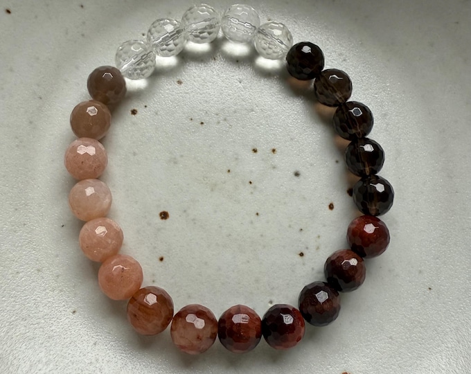 Twin Flame Bracelet | Quartz Crystal, Smoky Quartz, Red Tiger Eye, Red Moss Agate, + Moonstone | 8 mm | Spiritual Junkies