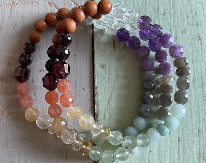 Mini Chakra Magic | Wood, Garnet, Sunstone, Citrine, Prehnite, Amazonite, Labradorite, Lepidolite, Amethyst + Quartz | Spiritual Junkies