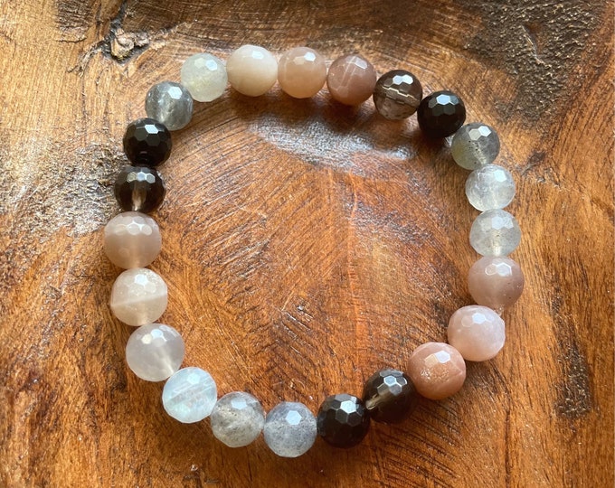 Under your Spell Bracelet | Tourmaline, Smoky Quartz, Labradorite, Moonstone Bracelet | 8 mm | Spiritual Junkies | Yoga