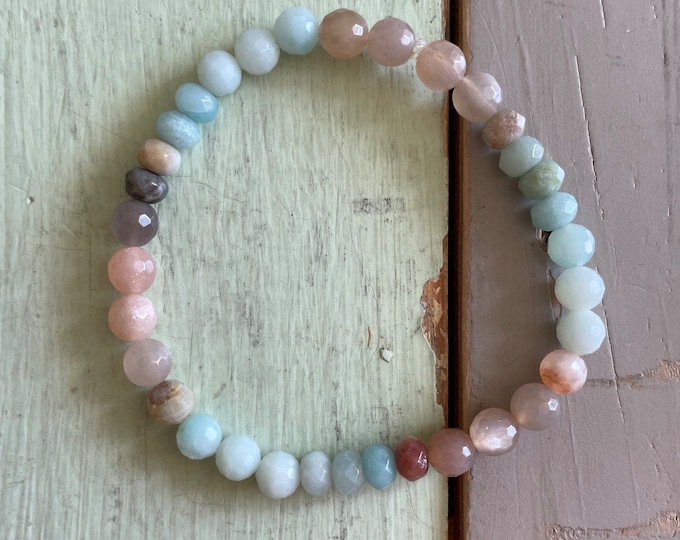 Mini Low Tide Bracelet | Grey Moonstone, Amazonite + Amazonite Rondelles | 6 mm | Spiritual Junkies | Yoga | Mala Beads