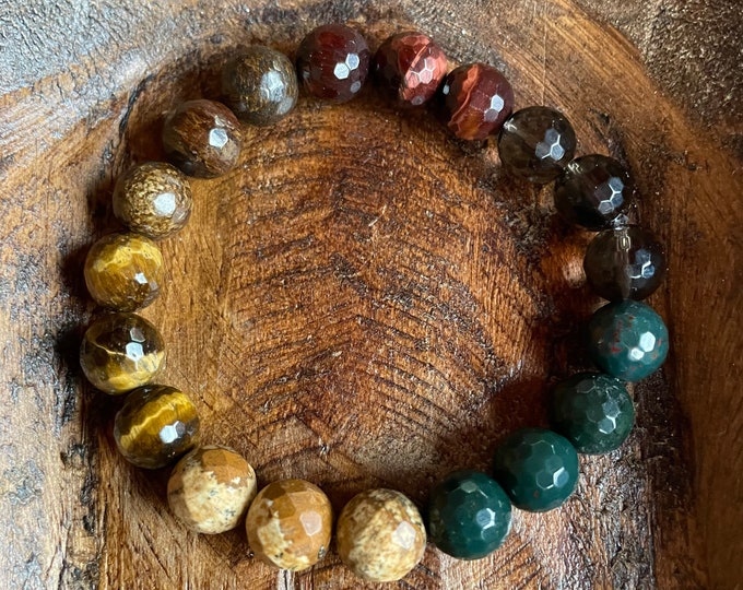 Stand in my Power Bracelet | Chunky Bronzite, Tiger Eye, Picture Jasper, Bloodstone, Smoky Quartz + Red Tiger Eye | Spiritual Junkies