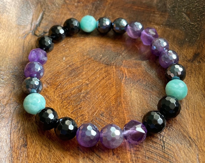 April Mala of the Month | Mercury Retrograde Support II Bracelet | Tourmaline, Mystic Onyx, Mystic Amethyst, + Amazonite | Spiritual Junkies