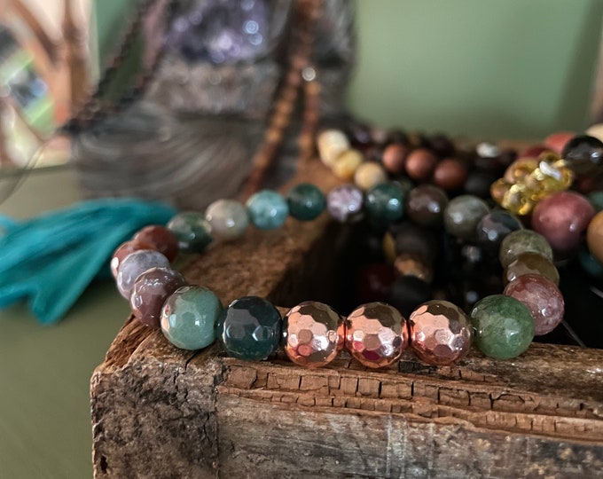 Indian Agate + Rose Gold Hematite Bracelet | Spiritual Junkies | Yoga + Meditation | Stackable Mala Bracelet