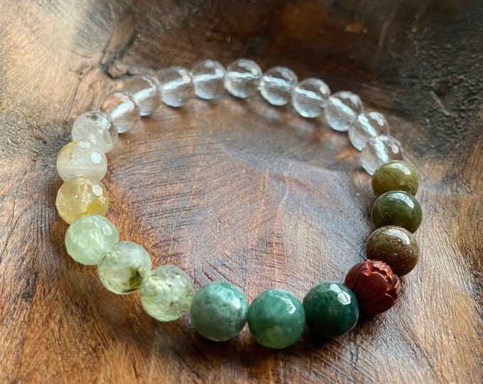 Abundance of Gratitude Bracelet | Green Garnet, Redwood, Agate, Prehnite, Citrine, + Quartz | Spiritual Junkies