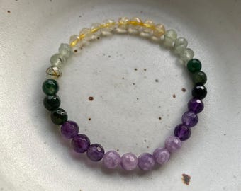 Mini Enchanted Dahlia Bracelet | Citrine, Prehnite, Moss Agate, Amethyst, + Lepidolite | 6 mm |Spiritual Junkies | Yoga