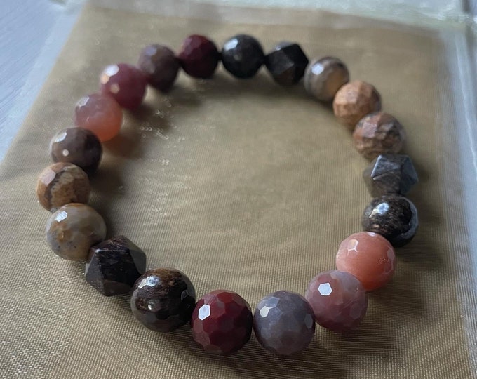 Spirit of the Bear Bracelet | Chunky Bronzite, Picture Jasper, Petrified Wood, Fancy Jasper + Sunstone | 10 mm | Spiritual Junkies