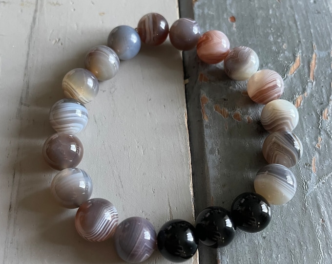 Chunky Sense of Peace Bracelet | Botswana Agate + Onyx | 10 mm | Spiritual Junkies