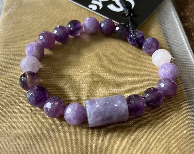 Transmutation Bracelet | Amethyst, Rose Quartz + Lepidolite | 8 mm | Spiritual Junkies | Yoga + Meditation | Mala Beads