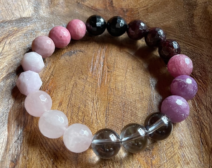 Chunky Ombre Radical Self Love Bracelet | Ruby, Garnet, Rhodonite, Rose Quartz, Kunzite, Tourmaline + Silver Quartz | Spiritual Junkies