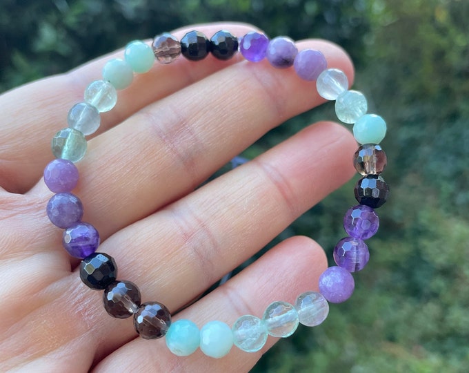 Mini Mercury Retrograde Bracelet | Tourmaline, Amethyst, Lepidolite, Fluorite, Amazonite, + Smoky Quartz | 6 mm | Spiritual Junkies