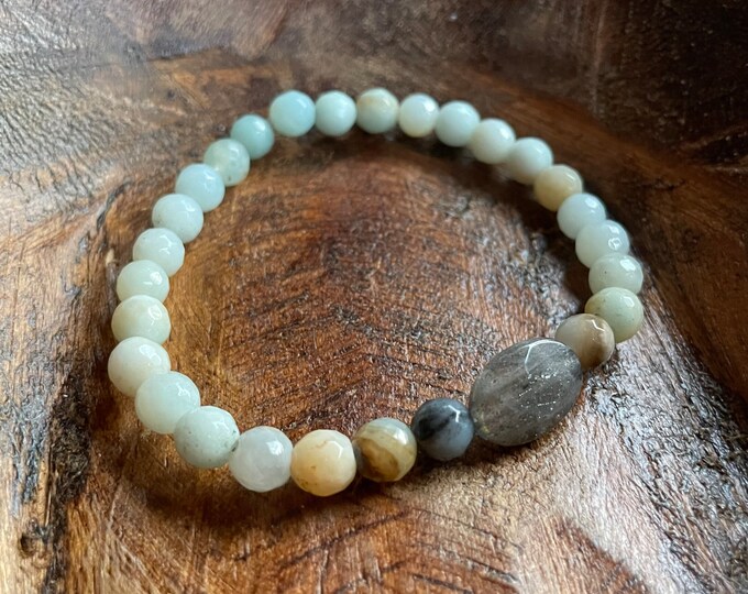 Mini Being Bracelet | Amazonite + Labradorite Bracelet | 6 mm | Spiritual Junkies | Yoga + Meditation | Stackable Mala Bracelet