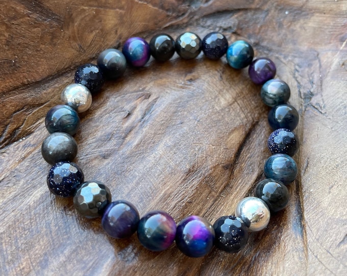 Starseed Bracelet | Galaxy Tiger Eye, Goldstone, Obsidian + Hematite | 8 mm | Spiritual Junkies | Yoga + Meditation | Mala Beads