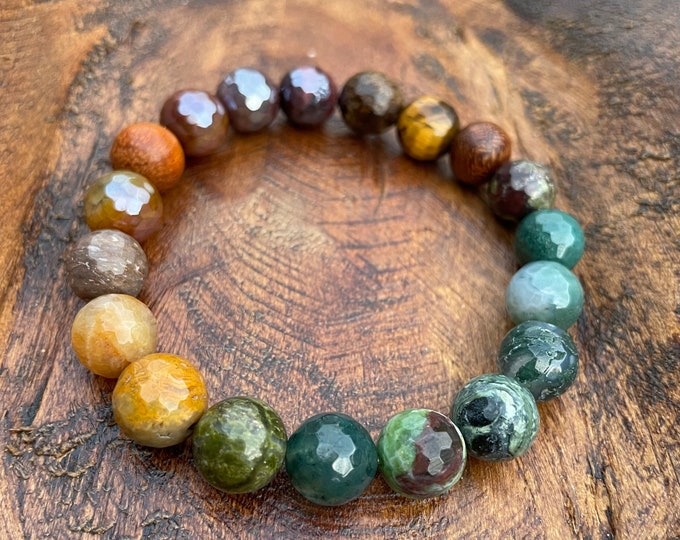 Chunky Earthy You Are My Sunshine Bracelet | Rainbow Gemstones | 10 mm | Spiritual Junkies | Yoga