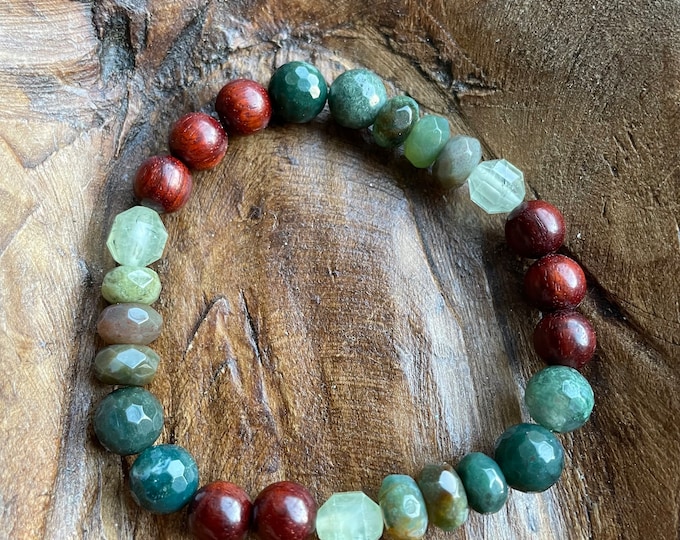 Mother Nature II Bracelet | African Sandalwood, Indian Agate, Moss Agate, + Prehnite | Spiritual Junkies | Yoga