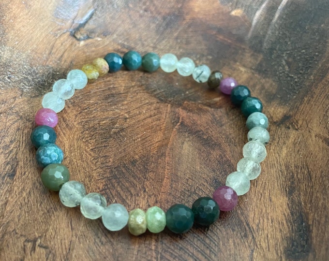 Mini Mama Earth Every Day Bracelet | Chunky Green Garnet, Moss Agate, Prehnite, + Ruby | 6 mm | Spiritual Junkies