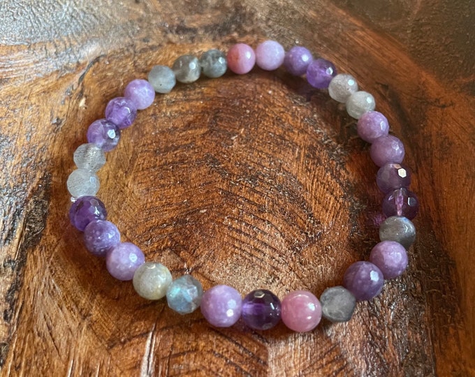 LIMITED EDITION Mini Passion Flower Bracelet | Labradorite, Amethyst, Lepidolite + Ruby | 6 mm | Spiritual Junkies | Yoga