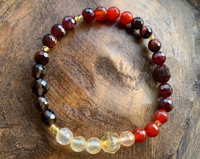 Mini Goddess Bracelet | Red Tiger Eye, Garnet, Carnelian, Citrine, Smoky Quartz + Glass Seed Beads | 6 mm | Spiritual Junkies