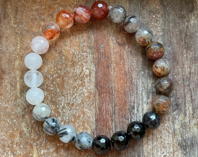 Fearless Bracelet | Red Quartz, Rutile Quartz, Tourmalated Quartz + Tourmaline | 8 mm | Spiritual Junkies | Yoga | Mala Beads