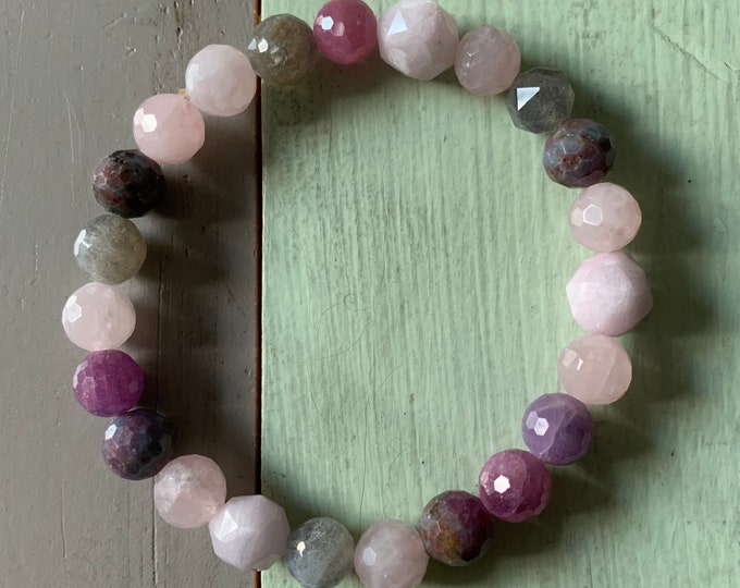 Rubylicious Bracelet | African Ruby, Ruby, Rose Quartz, Labradorite + Kunzite | Spiritual Junkies | Yoga + Meditation | Mala Beads
