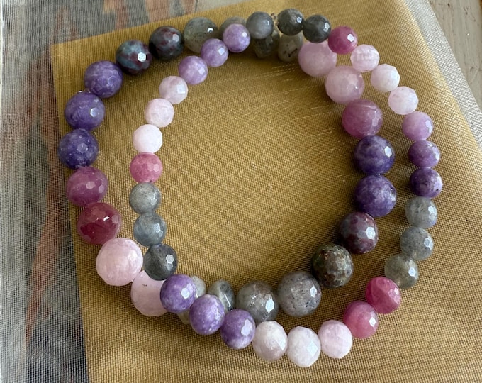 April Mala of the Month | Tulip Bracelet | Labradorite, African Ruby, Lepidolite, Ruby, + Kunzite | Spiritual Junkies | Yoga Jewlery