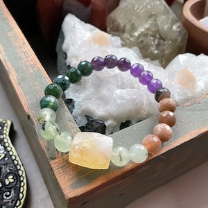 Exponential Happiness Bracelet | Chocolate Moonstone, Amethyst, Moss Agate, Prehnite, + Citrine | Spiritual Junkies | Yoga