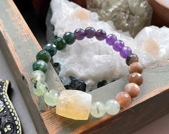 Exponential Happiness Bracelet | Chocolate Moonstone, Amethyst, Moss Agate, Prehnite, + Citrine | Spiritual Junkies | Yoga