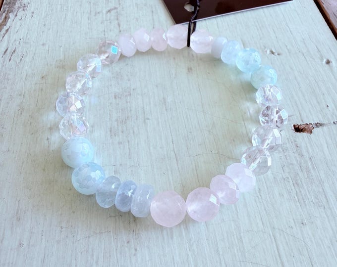 Fitness Dreamr Bracelet  | Rainbow Aura Quartz, Dreamy Blue Agate, Aquamarine, + Rose Quartz | 8 mm | Spiritual Junkies