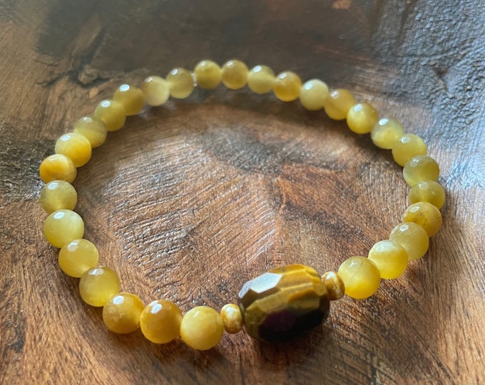 Mini Fortune Bracelet | Blonde Tiger Eye + Golden Tiger Eye Chunk | 6 mm | Spiritual Junkies | Yoga + Meditation