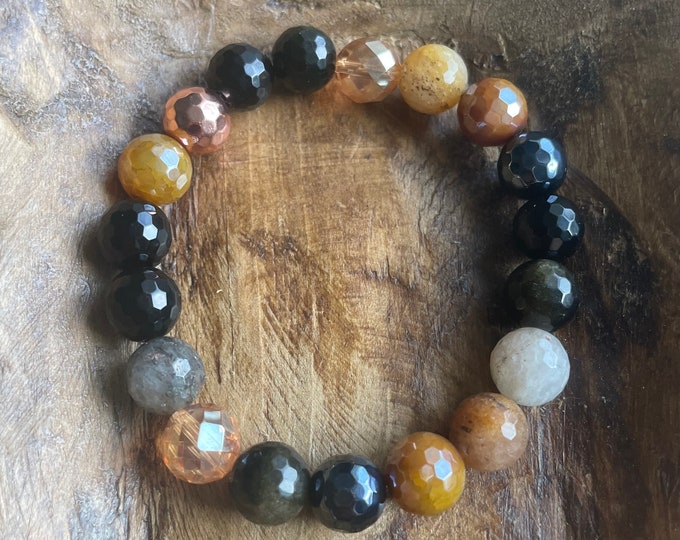 Pumpkin Spice Energy Vampire Protection Bracelet | Chunky Onyx, Obsidian, Quartz, Hematite + Agate | 10 mm | Spiritual Junkies