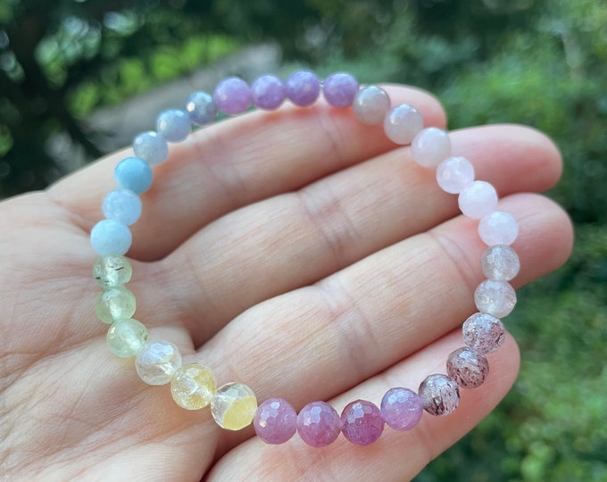 Mini Rainbow of Joy Bracelet | Rainbow Gemstones | 6 mm | Spiritual Junkies | Yoga + Meditation | Mala Beads