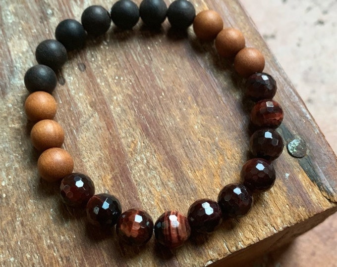 Ebony Wood, Sandalwood, + Red Tiger Eye Bracelet | Spiritual Junkies | Yoga + Meditation | Stackable Mala Bracelet