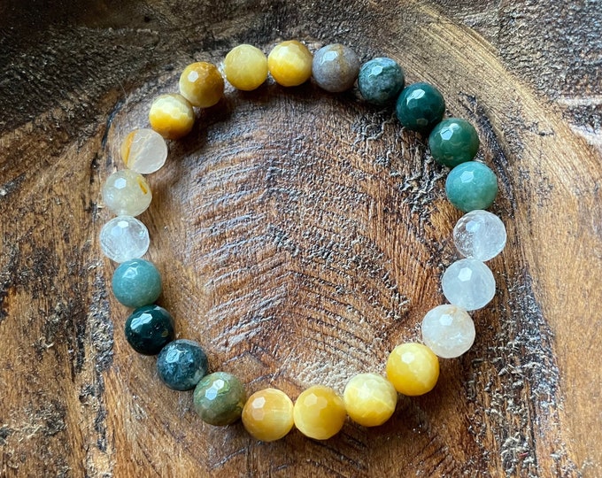 Little Earth Energy Bracelet | Golden Tiger Eye, Citrine, Indian Agate + Moss Agate | 8 mm | Spiritual Junkies