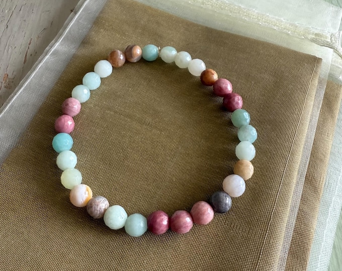 Mini Peaceful Presence Bracelet | Amazonite, Bamboo Agate + Rhodonite | 6 mm | Spiritual Junkies | Yoga + Meditation