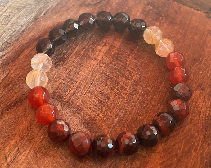 Red Hot Self Love Bracelet | Smoky Quartz, Citrine, Carnelian, Red Jasper + Red Tiger Eye | 8 mm | Fertility | Spiritual Junkies